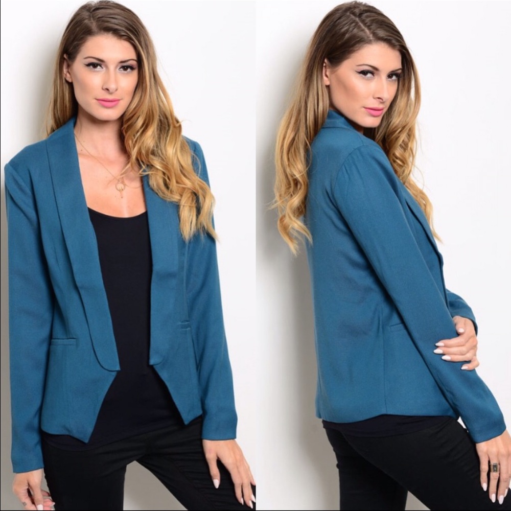 SHOP THE TRENDS TEAL LONG SLEEVE LINED TUXEDO BLAZER